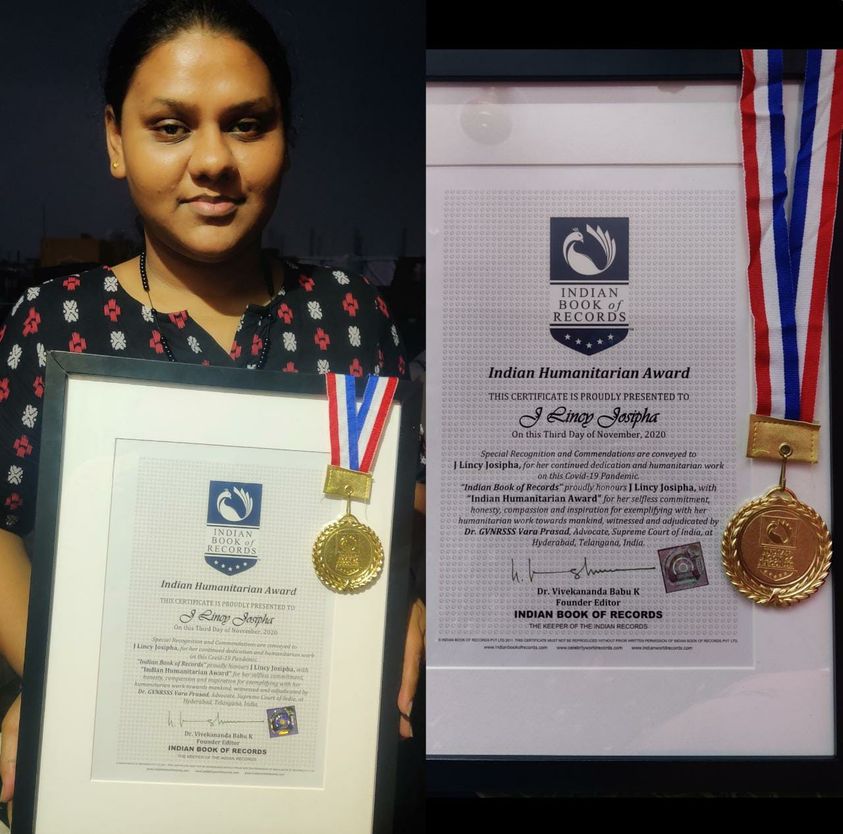 J Lincy Josipha - Indian Humanitarian Award